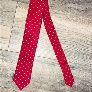 Tommy Hilfiger 100% Cotton Red Tie With Blue Polka Dots
